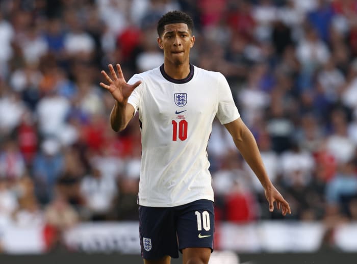 Jude Bellingham pictured in action for England against Hungary in June 2022